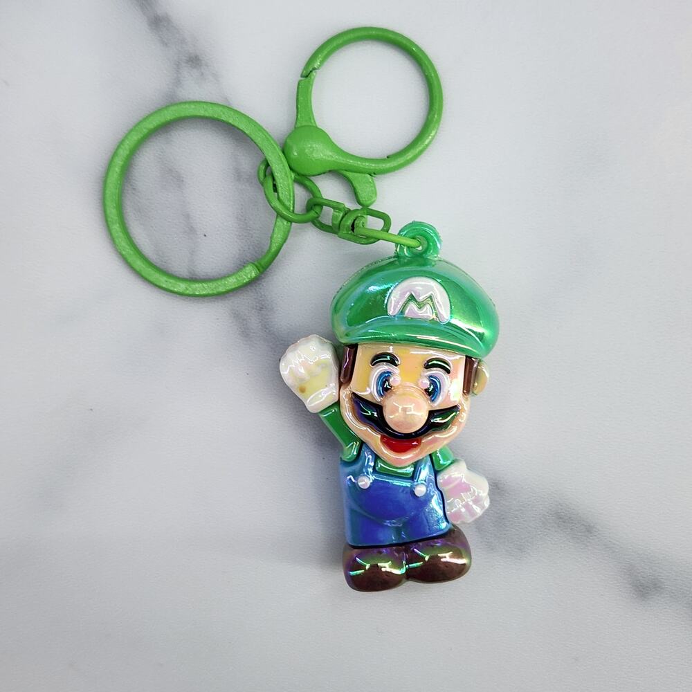*NEW* Mario! Super Mario 3D Figure Keychain Bag Charm Iridescent Green & Blue